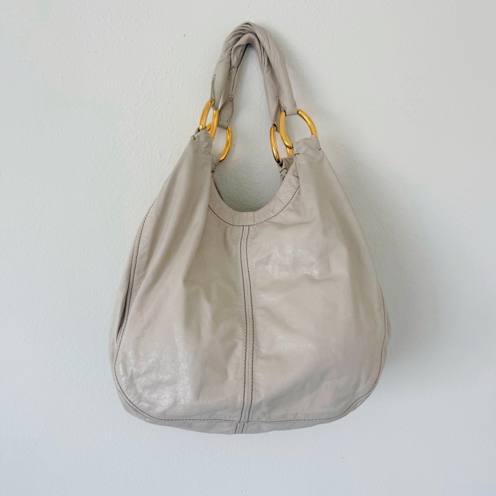 Miu Miu Vitello Vintage Leather Ring Hobo – Cream – Authenticated Collectible